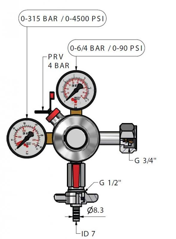 Primary reducer for CO2 791-958, 0-6/4 bar